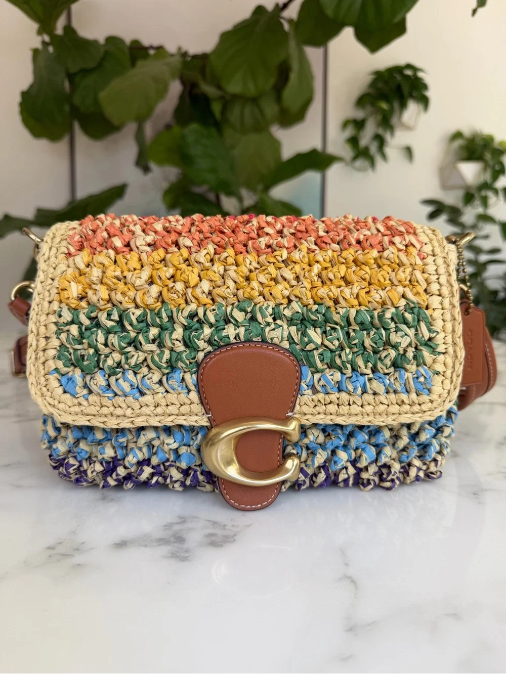 NWOT Coach Soft Tabby Shoulder Crossbody Bag Rainbow Woven Straw & Leather CJ640 - Picture 2 of 16